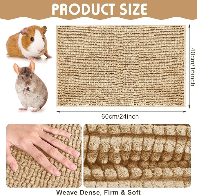 Amylove 4 Pcs Guinea Pig Cage Liner Guinea Pig Bedding Washable Fleece Pee Pads Reusable Small Animals Training Mat Small Animal Sleeping Bed for Bunny Hamster (Beige,16 x 24 Inch)-PawvioPets