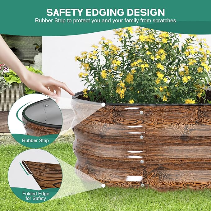Galvanized Raised Garden Bed Outdoor - 4×2×1ft Planter Raised Beds for Gardening | Oval Metal Garden Planter Box with Safety Edging and Gloves for Vegetables Fruits and Flowers - Grain-PawvioPets