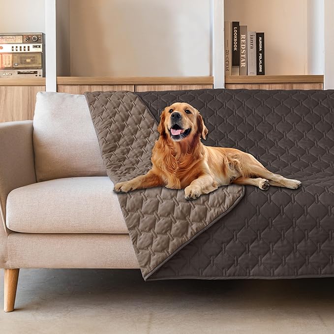 gogobunny 100% Double Sided Waterproof Dog Blanket Soft Pet Bed Cover Reversible Protect Furniture Couch Sofa Car for Puppy Large Dog Cat (Dark Coffee/Light Coffee, 82x120 Inch (Pack of 1))-PawvioPets