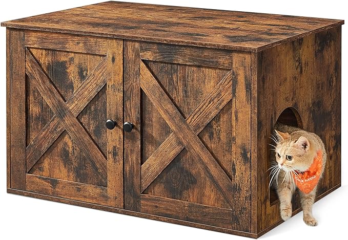 Feandrea Cat Litter Box Enclosure, Litter Box Furniture Hidden with Removable Divider, Indoor Cat House, End Table, 31.5 x 20.9 x 19.7 Inches, Rustic Brown UPCL002X01-PawvioPets
