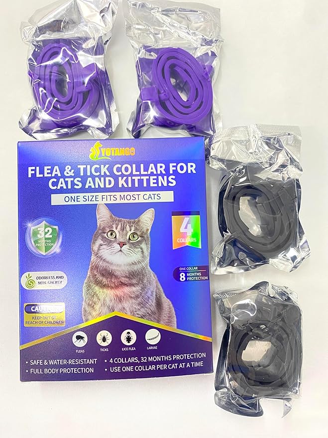 4 Pack Flea Collar for Cats 32 Months Prevention, Waterproof Natural Treatment Collar Adjustable for All Breeds and Size(Black & Purple)-PawvioPets