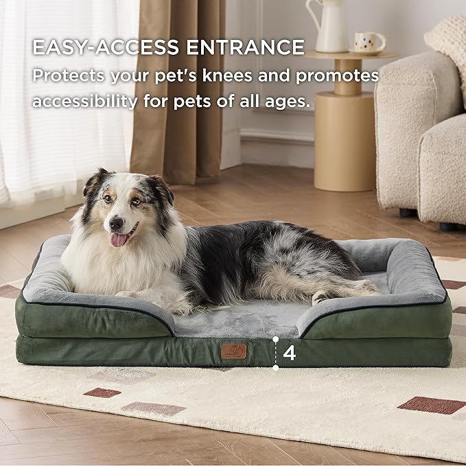 Bedsure XL Orthopedic Dog Bed for Extra Large Dogs - Waterproof XLarge Dog Cat Bed, Comfort Dogs Couch Sofa with Washable Removable Cover, Pet Bed with Nonskid Bottom, Boreal Canopy Green, 42"-PawvioPets