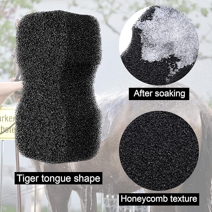 Eaasty 3 Pcs Horse Groomer Sponge Scrubber Massager Horse Grooming Brush Kit Supplies Large Soft Care for Cleaning Washing Bathing, Black, 4.33 x 7.87 x 2.56 Inch-PawvioPets