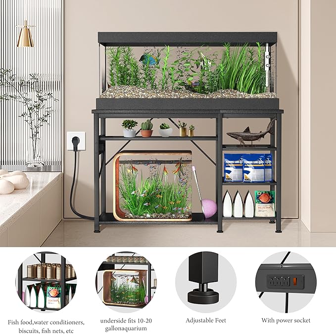 30-40 Gallon Aquarium Stand: Heavy Duty With Power Outlets and Cabinet for Tank Accessories Storage - Metal Frame, 1000LBS Capacity, Suitable for Fish & Reptile Terrariums-PawvioPets