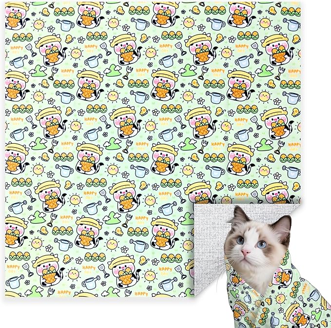 27.6" Large Cat Grooming Wrap, Cat Grooming Supplies, Cat Wrap for Cutting Nails, Self-Adhesive Cat Grooming Bag for Cats Within 15lbs Cat Restraint for Nail Clipping, Medicine Taking(Green)-PawvioPets