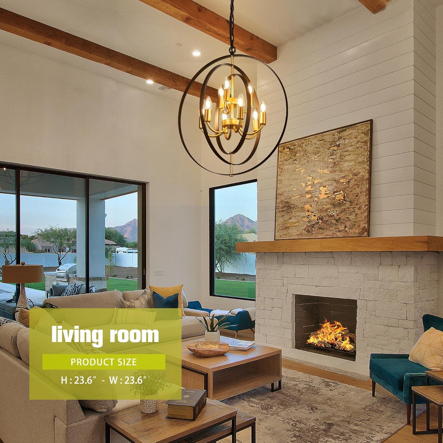 9-Light Globe Rustic Metal Chandelier, 23.6" Black Gold Adjustable Hanging Ceiling Pendant Light Fixture for Entryway Foyer Stairway Bedroom Dining Living Room Hallway