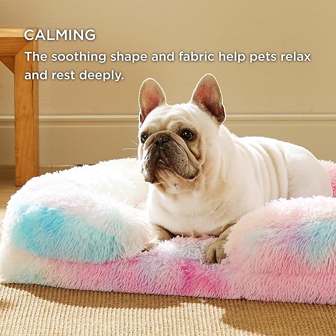 Bedsure Orthopedic Dog Bed Medium Size Dogs - Washable Medium Dog Cat Bed Waterproof, Comfort Pet Couch Sofa with Washable Removable Cover, Pets Bed with Nonskid Bottom, Long Faux Fur-Multi Color, 28"-PawvioPets