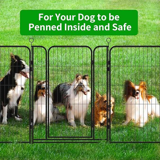 Dog Playpen Outdoor Extra Wide 24 Panels Heavy Duty Dog Fence 40" Height Anti-Rust with Doors Portable for RV Camping Yard, Total 63FT, 316 Sq.ft, Snowy Black-PawvioPets