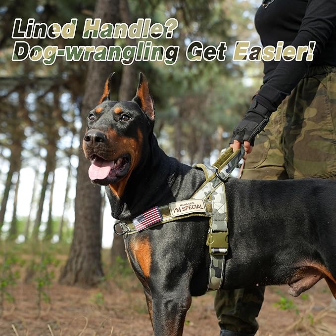 Forestpaw No Pull Dog Harness - Soft Flannel Padded Tactical Dog Vest Harness with Quick Release Buckle, Adjustable Reflective Pet Harness for Large Dogs Walking Training,Green Camouflage XL-PawvioPets