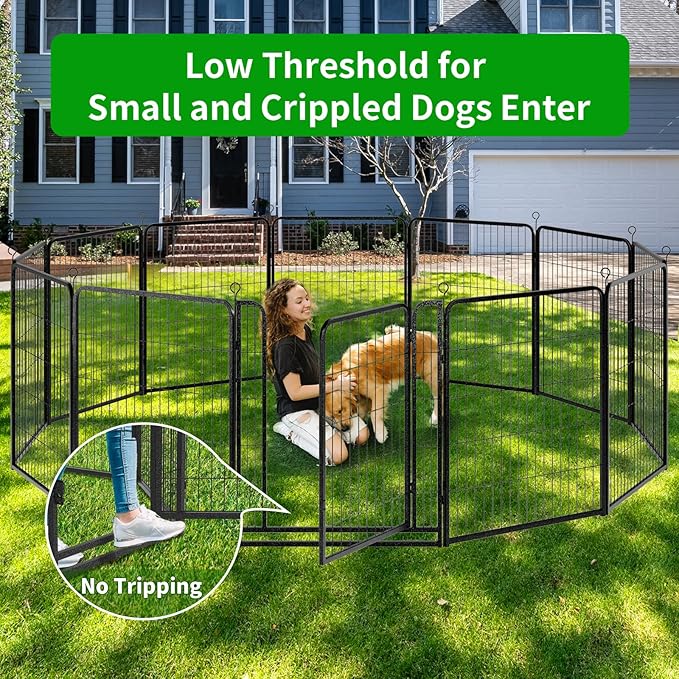 Dog Playpen Outdoor Extra Wide 12 Panels Heavy Duty Anti-Rust Coating-Strengthened Dog Fence 40" Height with Doors Portable for RV Camping Yard, Total 32FT, 79 Sq.ft, Snowy Black-PawvioPets