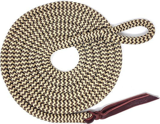 Double Braid Lead Rope with Eye Splice Loop, 12-14FT Lengths (Brown with Beige, 12 ft.)-PawvioPets