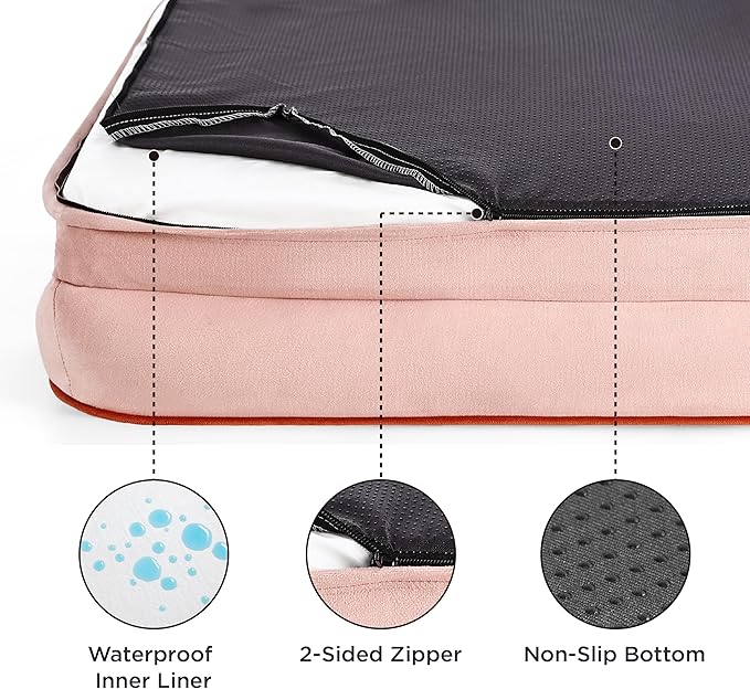 Bedsure XL Plus Orthopedic Dog Bed for Extra Large Dogs - Washable XLarge Dog Cat Bed Waterproof, Comfort Dogs Couch Sofa with Washable Removable Cover, Pet Bed with Nonskid Bottom, Pink, 48"-PawvioPets