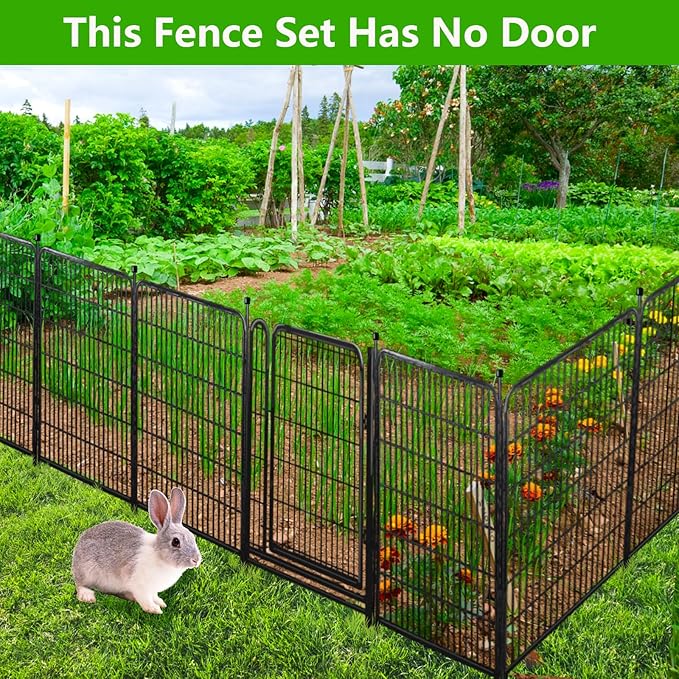 Doorless Dog Digging Fence Barrier,56in(H) 10 Panels Total 22.1 Ft(L), Black Metal Fencing for Yard 4.6ft Tall, Dog Fence Outdoor for Yard, Fences for Garden Beds, Garden Fencing Border-PawvioPets