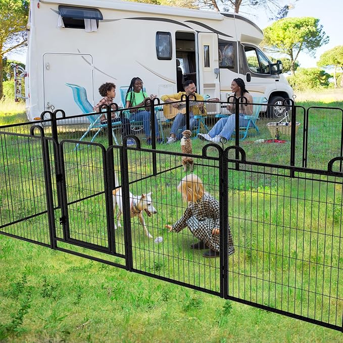 Dog Playpen Outdoor 12 Panels Heavy Duty Dog Fence 40" Height Anti-Rust with Doors Portable for RV Camping Yard, Total 27FT, 58 Sq.ft, Snowy Black-PawvioPets