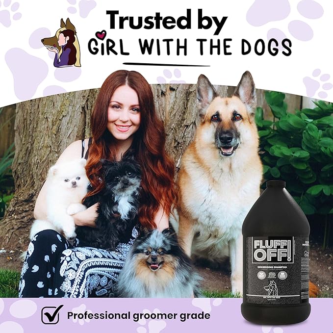 Fluff Off! by Girl With The Dogs, Natural Deshedding Dog & Cat Shampoo, 1 Gal, Made in USA, 8 Wks+-PawvioPets