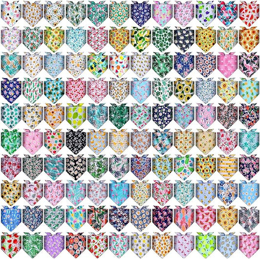 Amylove 120 Pcs Halloween Dog Bandanas Bulk Holiday Triangle Dog Pack Puppy Kerchief Bandana Adjustable Pet Scarf for Pet Cat Costume Accessories Decor(Flower)-PawvioPets