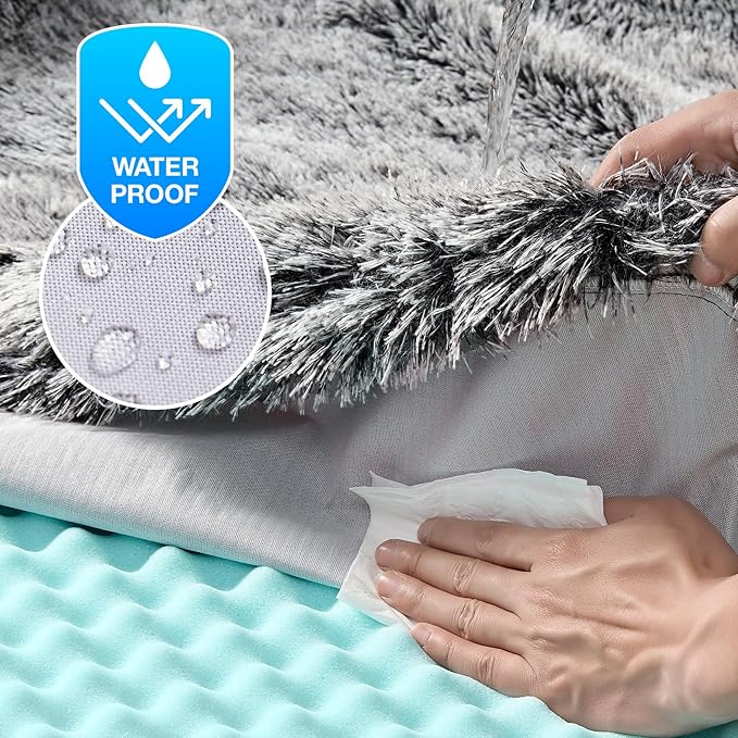 EHEYCIGA Foldable XXL Dog Bed, Faux Fur Fluffy Pet Couch Bed for Extra Large Dogs, Orthopedic Calming Memory Foam Pet Bed, Washable Soft Pet Sofa Bed with Non-Slip Bottom, Faded Black, 54"x38"x7.5"-PawvioPets