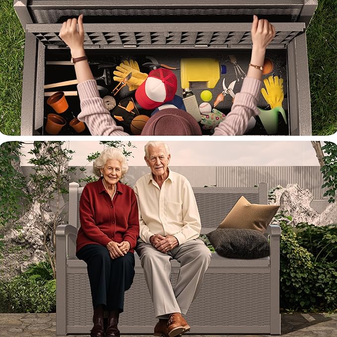 80 Gallon Storage Bench Deck Box, Waterproof and Lockable Outdoor Storage Furniture for Patio, Garden, and Porch – Perfect for Storing Garden Tools and Cushions (Gray)-PawvioPets