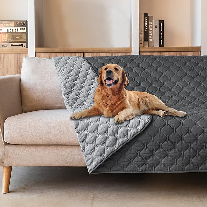 gogobunny 100% Double-Sided Waterproof Dog Bed Cover Pet Blanket Sofa Couch Furniture Protector for Puppy Large Dog Cat, Reversible (68x82 Inch (Pack of 1), Dark Grey/Light Grey)-PawvioPets