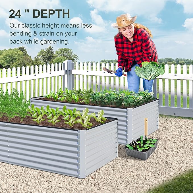 Domi Raised Garden Beds Outdoor, 6x3x2ft Thickening Tall Metal Rectangular Deep Root Box Planter for Vegetables, Flowers, Herbs, and Succulents 2" Deep w/ 256 Gallon Capacity - Silvery-PawvioPets