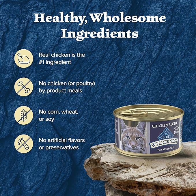Blue Buffalo Wilderness High-Protein, Grain-Free Natural Wet Food for Adult Cats, Chicken Paté, 3-oz, 24-pack-PawvioPets