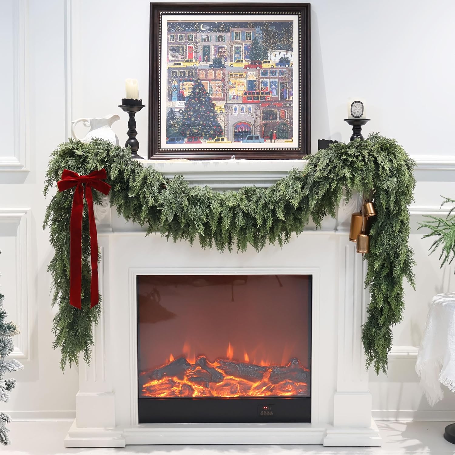 Artificial Cedar Garland for Christmas Decoration - Realistic Winter Greenery Garland for Mantel, Fireplace, Table, Door, Holiday Indoor Outdoor Decor 5FT