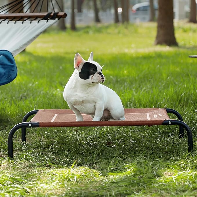 Bedsure Outdoor Elevated Dog Bed Medium Size Dog, Portable Indoor & Outdoor Cooling Raised Cot Pet Hammock Bed with Skid-Resistant Feet, Frame with Breathable Mesh, Terracotta, 43 inches-PawvioPets