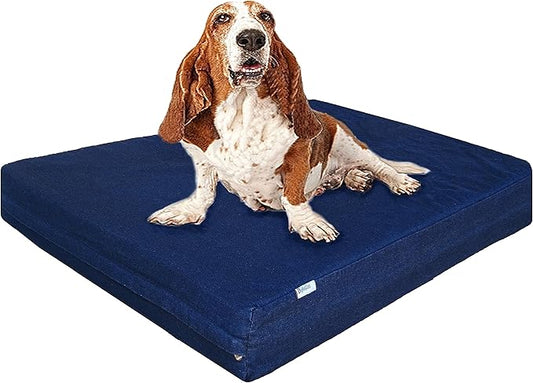 Dogbed4less Large Orthopedic Memory Foam Dog Bed for Medium to Large Dogs with Durable Waterproof Internal Case, Removable Washable Denim Cover + Bonus Pet Bed Cover, 41X27X4 Fit 42X28 Dog Crate, Blue-PawvioPets