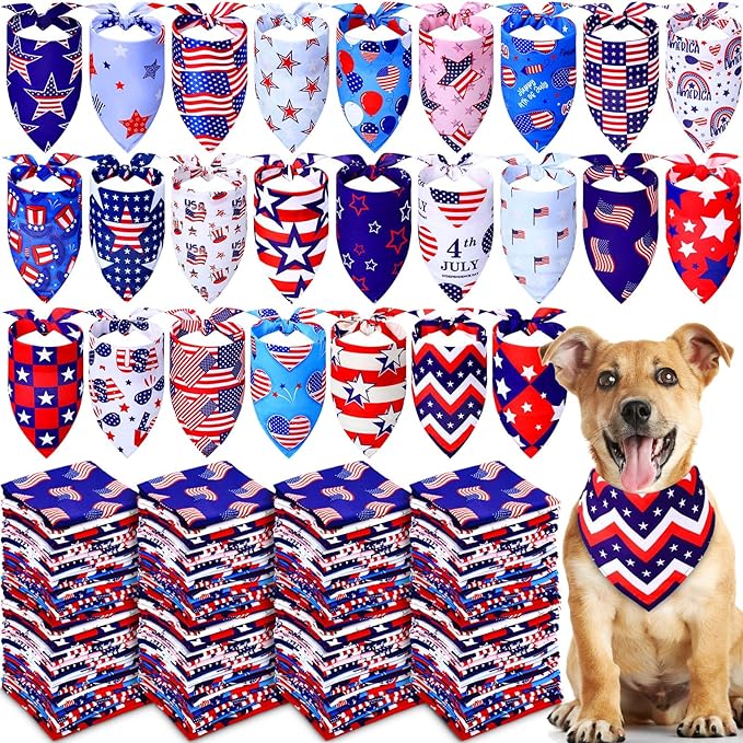 Abbylike 200 Pcs Patriotic Dog Bandanas Bulk Labor Day Bandanas for Dogs Triangle Kerchief Scarf Set for Puppy Small Medium Large Workers' Veterans Day Costume Accessories (25.6 x 17.7 x 17.7 Inch)-PawvioPets