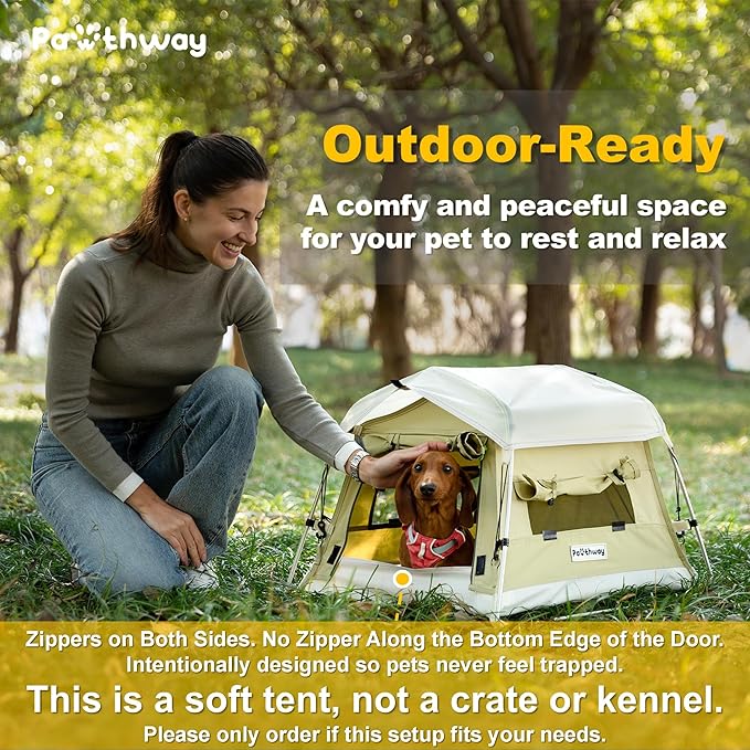 Dog Tent Cotton Fabric, Aluminum Poles and Camping Mat, Outdoor Weatherproof, Dog House Outdoor, Breathable with 2 Side Windows, Portable and Collapsible (Green, Small)-PawvioPets