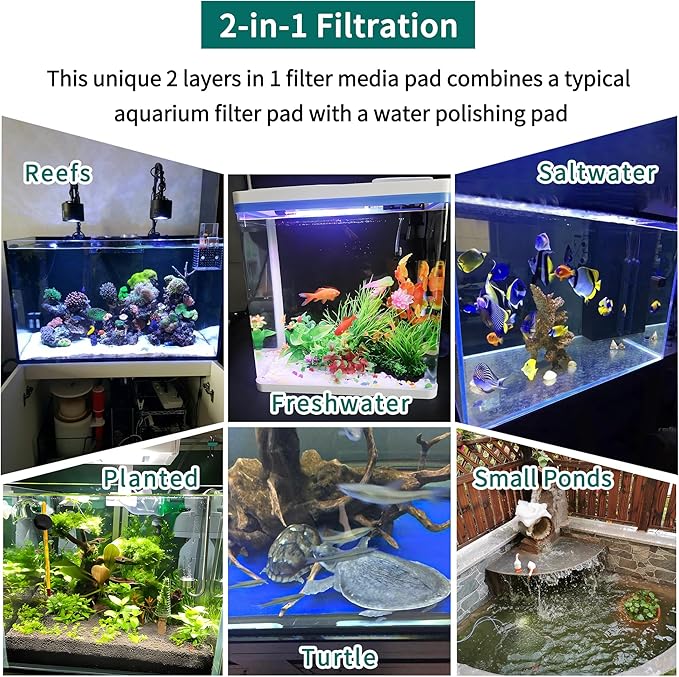 Aquarium Filter Sponge Fish Tank Pond Filter Media Filters Pad for Fish Tank,Filter Freshwater, Saltwater Aquariums, Reusable Fish Pond Filter Material, 0.27" Thick, Green-PawvioPets