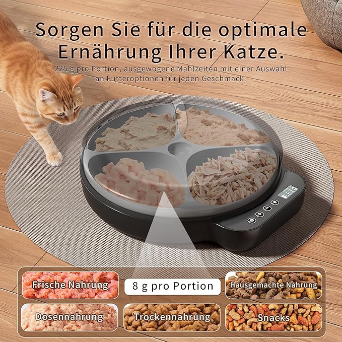 Automatic Cat Feeder Wet Food, Whisker-Friendly Automatic Cat Food Dispenser True 4-Meal Design with Locking Lid, Smart Timer Feeder for Wet Cat/Dog ，2-Ice Packs, Easy to Clean (Black)-PawvioPets