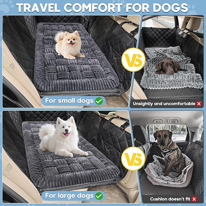Dog Car Bed Mat, Non-Slip Backseat Extender Pet Blanket, Plaid Dog Bed for Trucks, Sedans & Large SUVs, Chew-Resistant Travel Pad for Dogs, Easy Clean & Scratch-Proof & Comfort（56"x28.7" Gray-PawvioPets