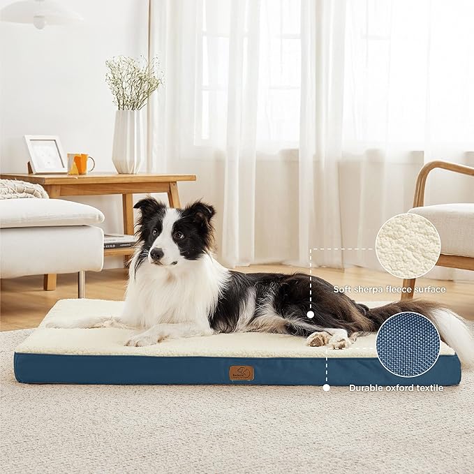 Bedsure Large Dog Bed for Crate - Orthopedic Flat Pet Beds with Removable Washable Cover, Egg Crate Foam Crate Mat, Suitable for Pet Up to 50 lbs-PawvioPets