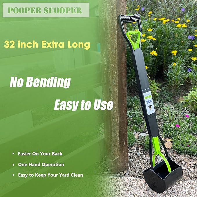 32" Pooper Scooper for Large Medium Small Dogs, Extra Long Handle Heavy Duty Poop Scoop, Foldable Dog Poop Picker Upper for Yard (Without Bag and Dispenser Attachment)-PawvioPets