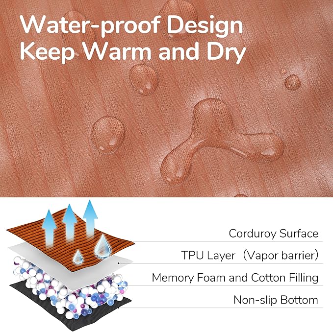 FUKUMARU Dog Couch Bed, Corduroy Cozy Cat Bed for Indoor Cats with Washable Cover, Supportive Waterproof Dog Beds Sofa for Small Dogs and Large Cats Cute, 28inch, Medium, Orange-PawvioPets