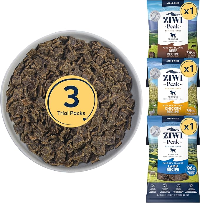 Bundle of ZIWI Peak Air-Dried Dog Food, Trial Size: Beef + Chicken + Lamb - All Natural, High Protein, Grain Free, Limited Ingredient w/Superfoods (3.5oz)-PawvioPets