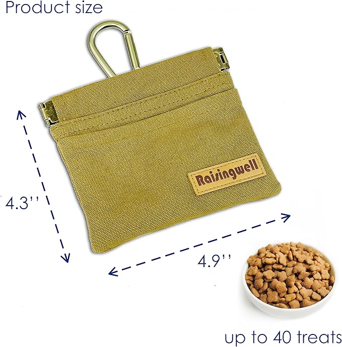 Dog Treat Pouch, Brown Pocket Sized Pet Training Pouch, Cotton Fabric, Hand Free Dog Walking Bag with Carabiner, Self-Closing Pet Feed Snack Reward, for Puppy Travel or Outdoor Use-PawvioPets