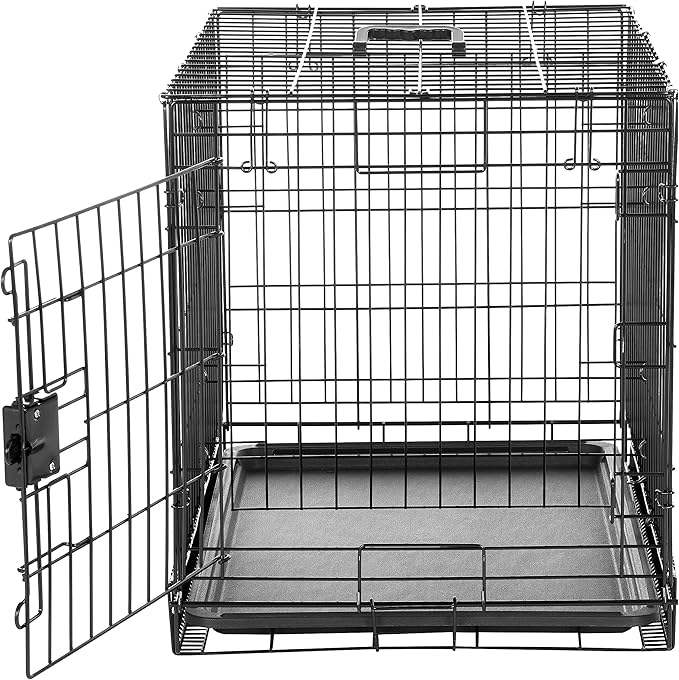 Amazon Basics Durable, Foldable Metal Wire Dog Crate with Tray, Single Door, 30 x 19 x 21 in, Black-PawvioPets
