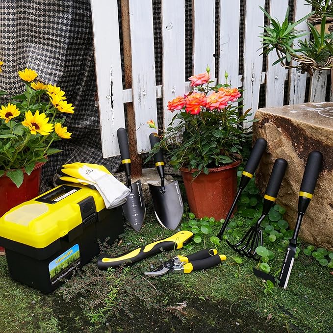 7 - Piece Gardening Tools Set, Stainless Steel Gardening Tools, Heavy - duty Hand Gardening Tools with a Toolbox, Suitable for Gardening Planting and Weeding, Gardening Gifts for Women and Men-PawvioPets