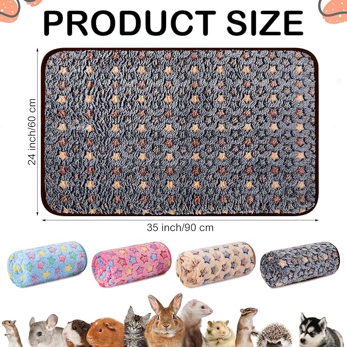 4 Pcs Waterproof Guinea Pig Blankets Washable Small Animal Fleece Bedding Absorbent Guinea Pig Cage Liners Reusable Pet Pee Pad Sleep Mat Pad Cover for Hamster Ferret (Star Pattern)-PawvioPets