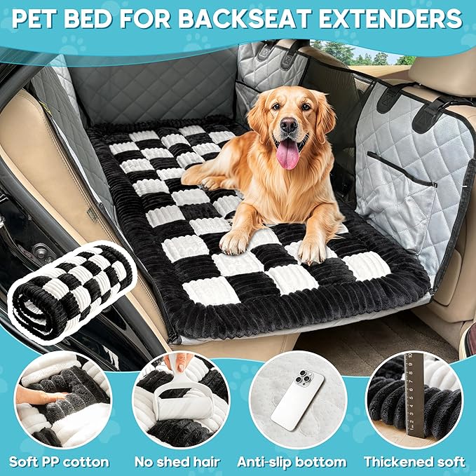 Dog Car Bed Mat, Non-Slip Backseat Extender Pet Blanket, Plaid Dog Bed for Trucks, Sedans & Large SUVs, Chew-Resistant Travel Pad for Dogs, Easy Clean & Scratch-Proof & Comfort (56"x28.7")-PawvioPets