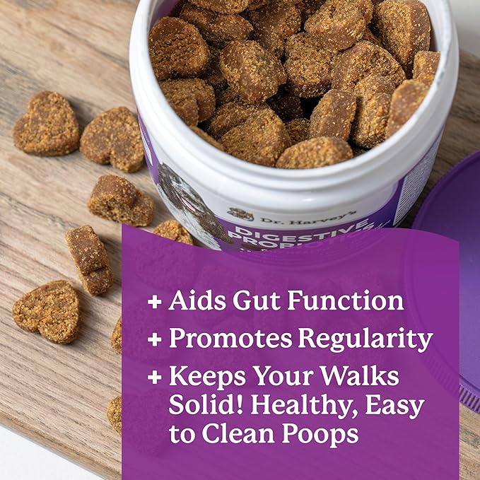 Dr. Harvey's Digestive Probiotic Soft Chews for Dogs, 7 Probiotics for Gut Health, Diarrhea and Bowel Support, Peanut Butter Flavor (90 Chews)-PawvioPets