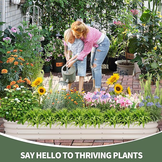 1MORE Galvanized Raised Garden Bed- Planter Garden Boxes Outdoor, Raised Beds for Gardening, 8x2x1ft Metal Garden Bed Kit for Vegetables Flower, Planter Raised Beds with Protective Tape & Tools.White-PawvioPets