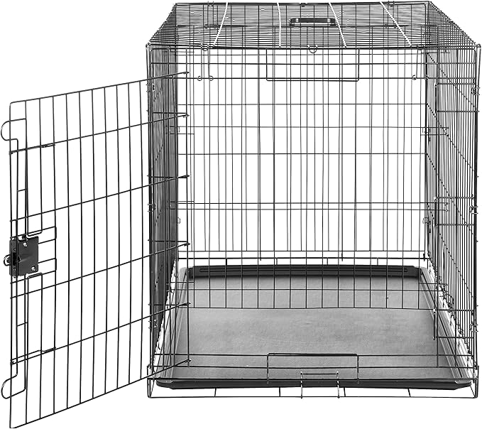 Amazon Basics Durable, Foldable Metal Wire Dog Crate with Tray, Single Door, 42 x 28 x 30 in, Black-PawvioPets