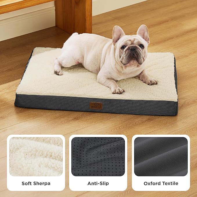 Bedsure Dog Bed Medium Size Dog - Orthopedic Flat Puppy Beds with Removable Washable Cover, Egg Crate Foam Pet Mat, Suitable for Pet Up to 35 lbs-PawvioPets