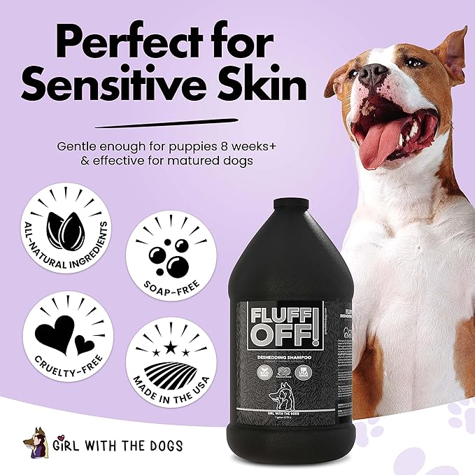 Fluff Off! by Girl With The Dogs, Natural Deshedding Dog & Cat Shampoo, 1 Gal, Made in USA, 8 Wks+-PawvioPets