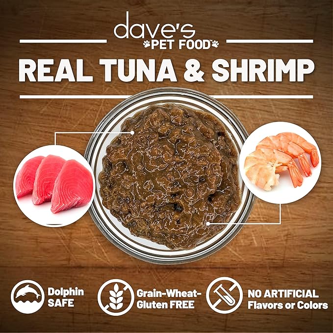 Dave's Pet Food Grain Free Wet Cat Food Gravy (Tuna & Shrimp Dinner in Gravy), Naturally Healthy Canned, Added Vitamins, 5.5 oz Cans (24 Pack)-PawvioPets