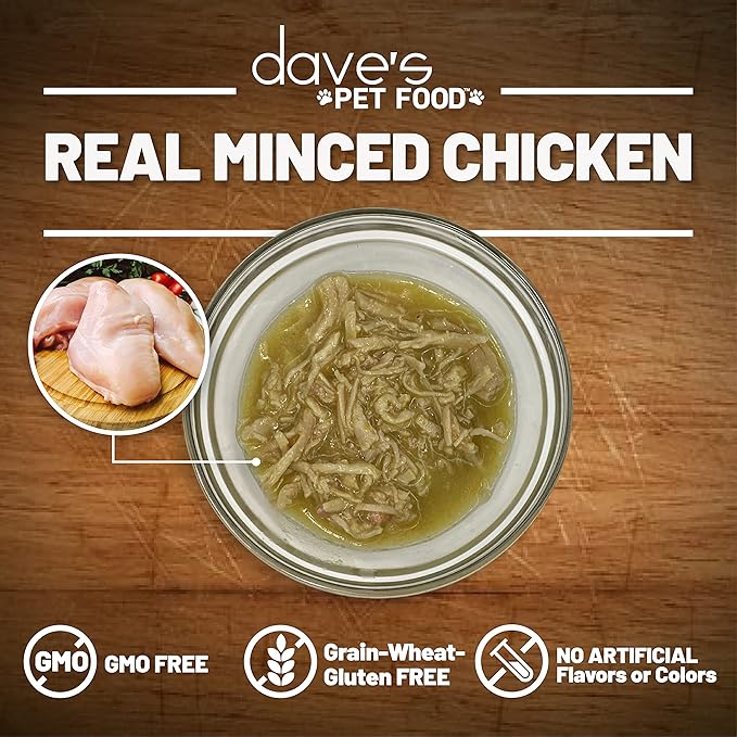 Dave's Pet Food Grain Free Wet Cat Food (Minced Chicken in Gravy), Naturally Healthy Canned, Added Vitamins & Minerals, Wheat, Gluten & GMO-Free, 2.8 oz (24 Pack)-PawvioPets