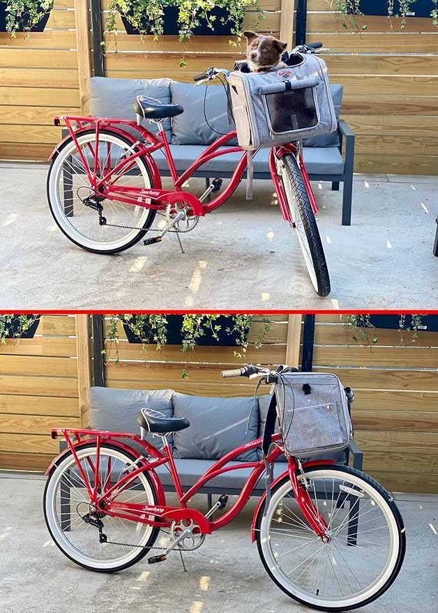 Dog Bike Basket, Expandable Soft-Sided Reflective Pet Carrier Backpack with 4 Open Doors, 4 Mesh Windows for Medium Small Dog Cat Puppies (Grey)-PawvioPets